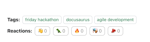 blog built with Docusarus with custom reactions that have animated titles.